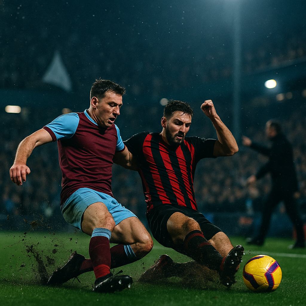 Freiburg vs Aston Villa Europa League final action in rainy night stadium